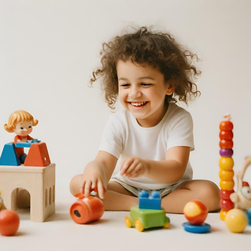 kid plays with bricks